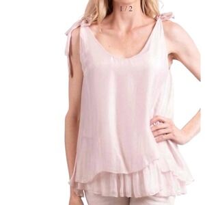Gigi Moda Tank Top Tie Shoulder Size M/L Made In Italy Fairy Boho Whimsical Pink